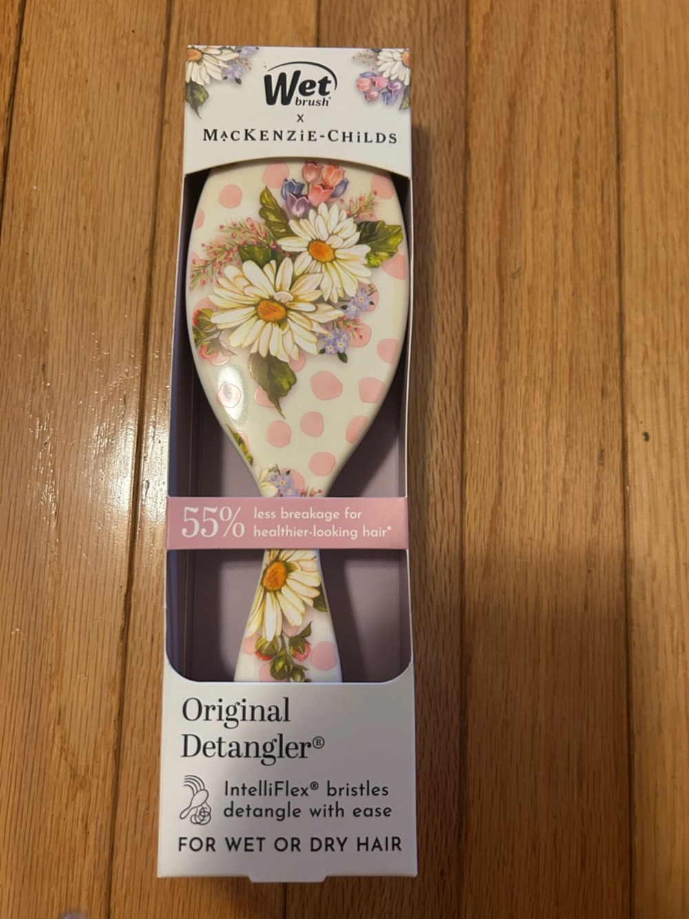 MacKenzie-Childs Pink Floral Polka Dot Hair Brush